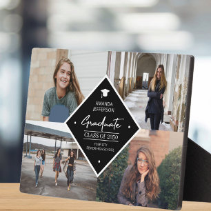 Graduation modern elegant script 4 photo collage plaque
