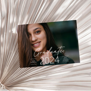 Graduation modern elegant script photo invitation