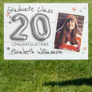 Graduation Modern Foil Balloon Wood Grad Photo Sign