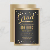 Graduation Modern Gold Border Confetti Dots Invitation (Front/Back)