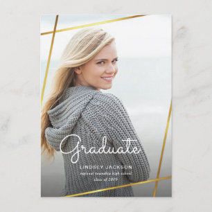 Graduation Modern Gold Geometric Photo Invitation