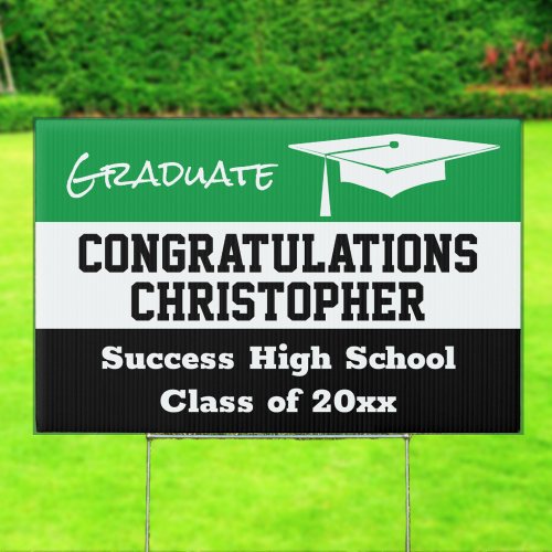 Graduation Modern Grad Cap Green White Black Sign