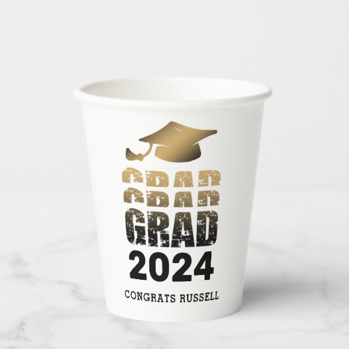 Graduation Modern GRAD Year Black Gold Paper Cups