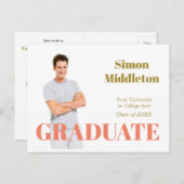 Graduation Modern Headline Graduate Photo Male Postcard (Front/Back)