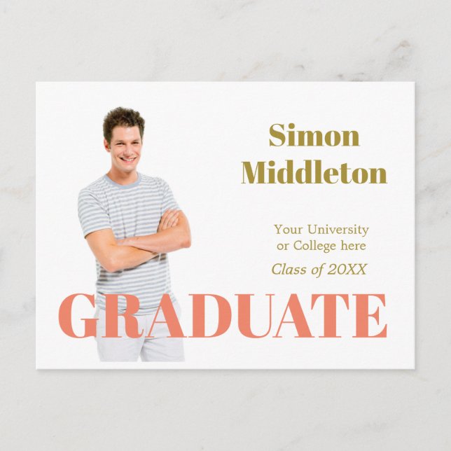Graduation Modern Headline Graduate Photo Male Postcard (Front)