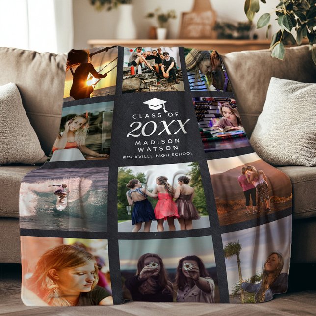 Graduation Modern Instagram Chalk Photo Collage Fleece Blanket (Creator Uploaded)