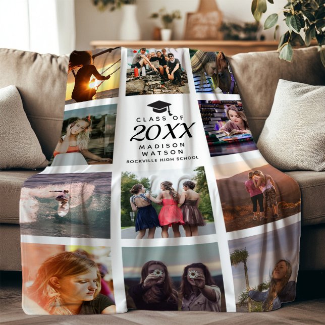 Graduation Modern Instagram Chic Photo Collage Fleece Blanket (Creator Uploaded)