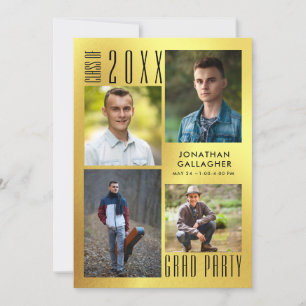 Graduation Modern Metallic Gold Sleek Black Invitation