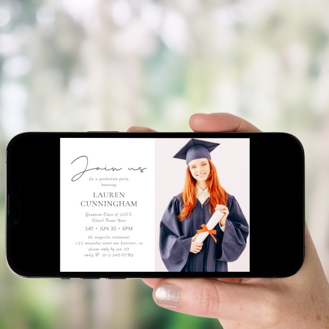 Graduation Modern Minimalist Chic Photo Grad Party Invitation (Front Digital)