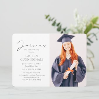 Graduation Modern Minimalist Chic Photo Grad Party Invitation | Zazzle