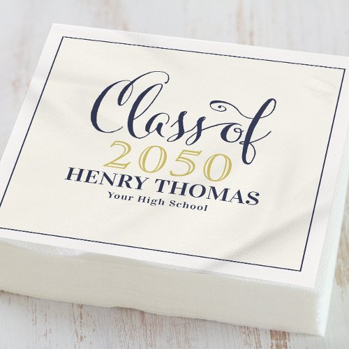 Graduation Modern Minimalist Class Of Gold Navy Napkins