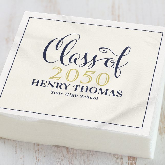 Graduation Modern Minimalist Class Of Gold Navy Napkins (Creator Uploaded)