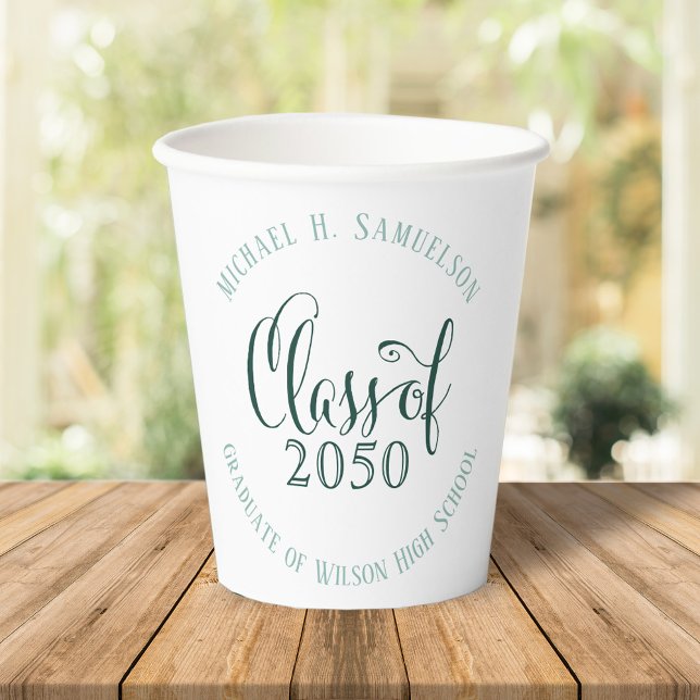 Graduation Modern Minimalist Class Of Script Green Paper Cups (Creator Uploaded)