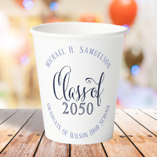 Graduation Modern Minimalist Class Of Script Navy Paper Cups