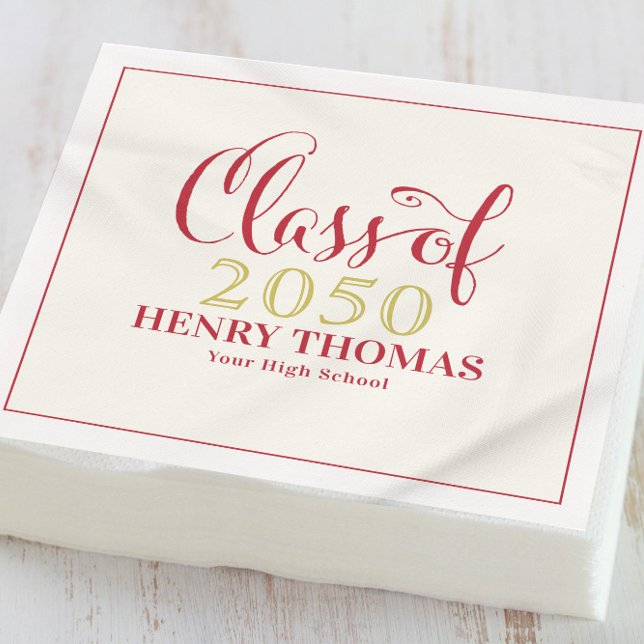 Graduation Modern Minimalist Class Of Script Red Napkins (Creator Uploaded)