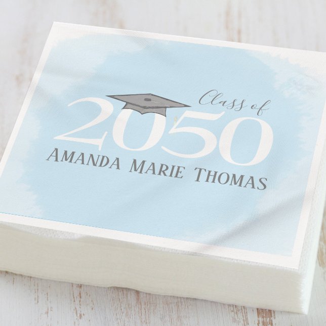 Graduation Modern Minimalist Mortarboard Blue Napkins (Creator Uploaded)