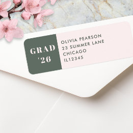 Graduation Modern Minimalist Sage Green Blush Label