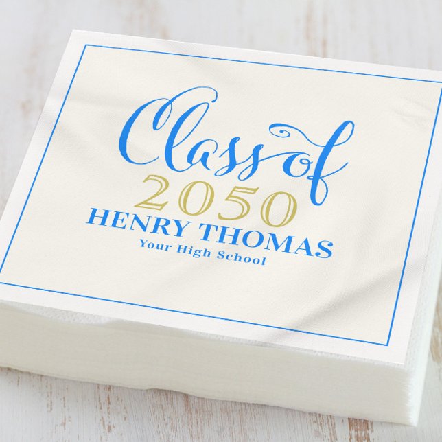 Graduation Modern Minimalist Script Class Of Blue Napkins (Creator Uploaded)