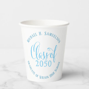 Graduation Modern Minimalist Script Class Of Blue Paper Cups