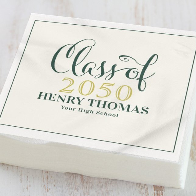 Graduation Modern Minimalist Script Class Of Green Napkins (Creator Uploaded)