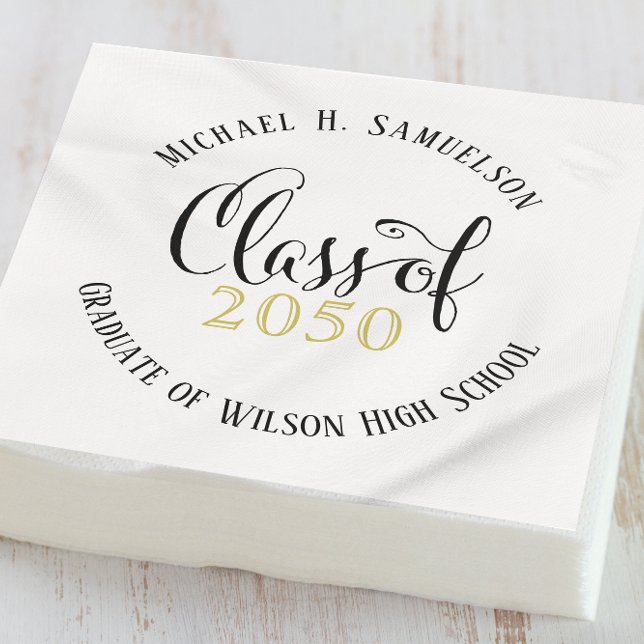 Graduation Modern Minimalist Script Gold Black Napkins (Creator Uploaded)