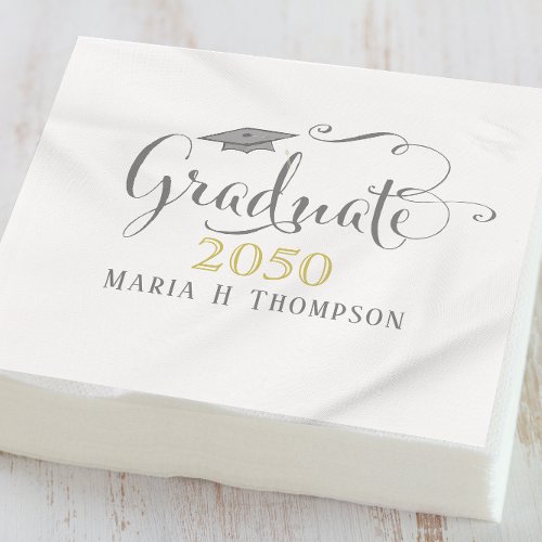 Graduation Modern Minimalist Script Mortarboard Napkins