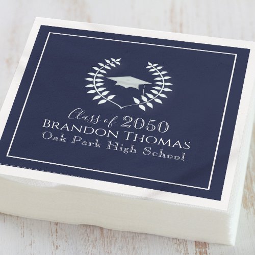 Graduation Modern Mortarboard Classic Navy Blue Napkins