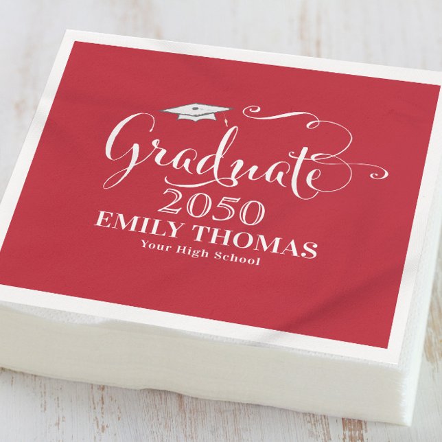 Graduation Modern Mortarboard Minimalist Red Napkins (Creator Uploaded)