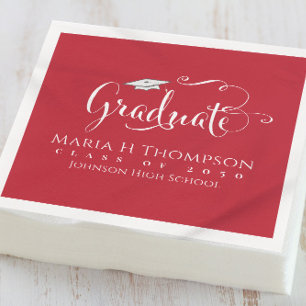 Graduation Modern Mortarboard Script Cardinal Red Napkins