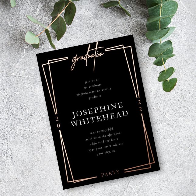 Graduation Modern Party Black Foil Invitation (Creator Uploaded)