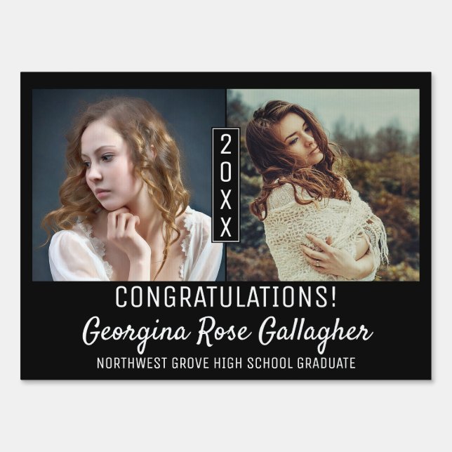 Graduation Modern Photo Collage Simple Easy Black Sign (Front)