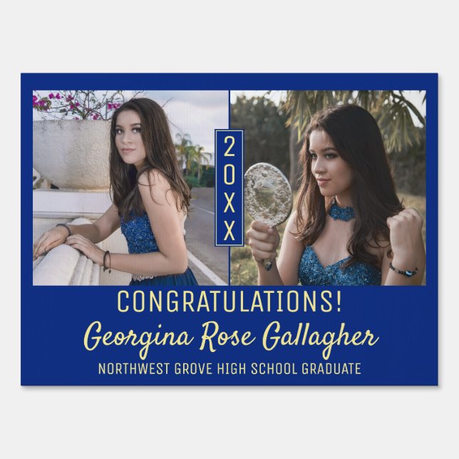 Graduation Modern Photo Collage Simple Easy Blue Sign (Front)