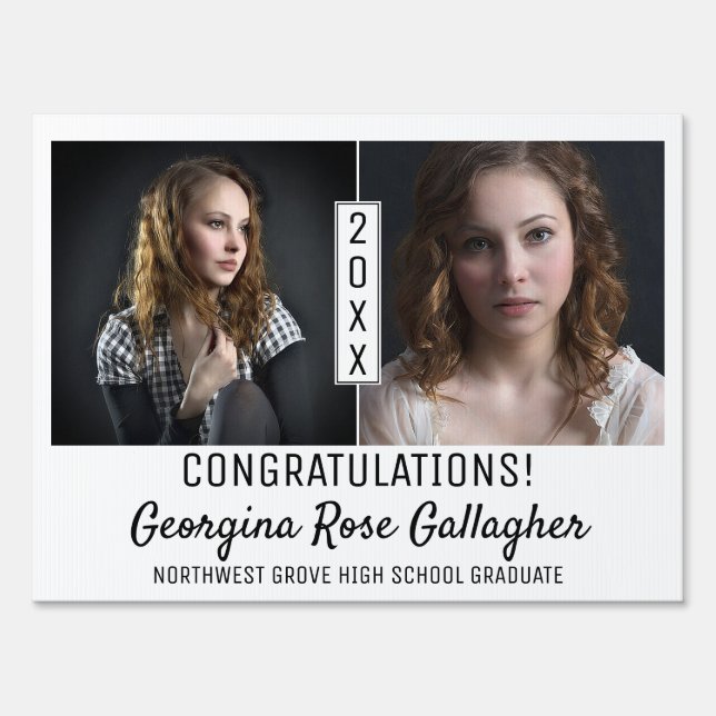 Graduation Modern Photo Collage Simple Easy Grad Sign (Front)