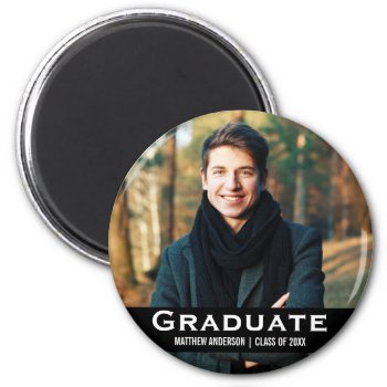 Graduation Modern Photo Magnet Rd Blk by HappyMemoriesPaperCo at Zazzle