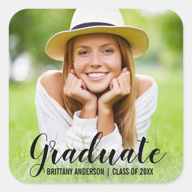 Graduation Modern Photo Name Sticker | Zazzle