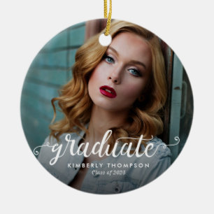 Graduation Modern Photo Script Announcement Ceramic Ornament
