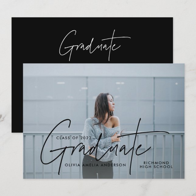 Graduation modern photo script typography elegant  invitation (Front/Back)