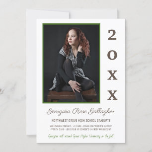 Graduation Modern Photo Simple Grad Year Green Announcement