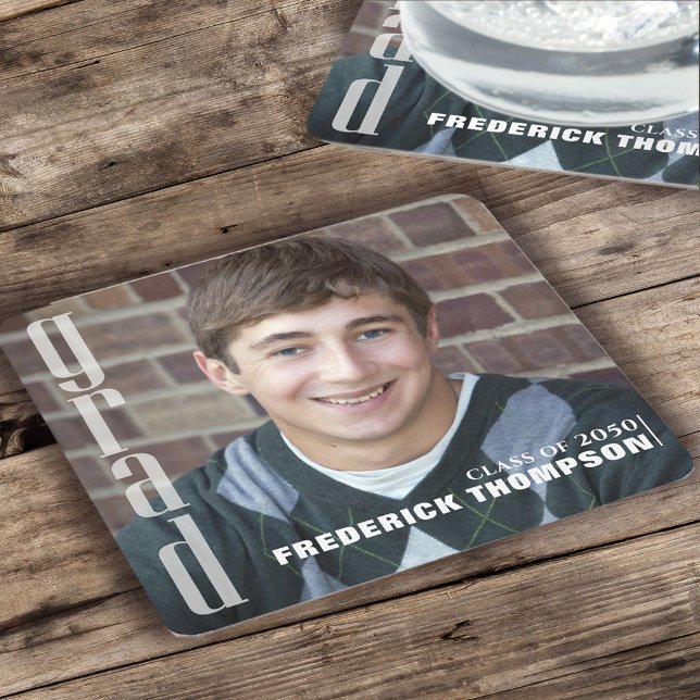 Graduation Modern Photo Simple Minimalist Graduate Square Paper Coaster (Creator Uploaded)