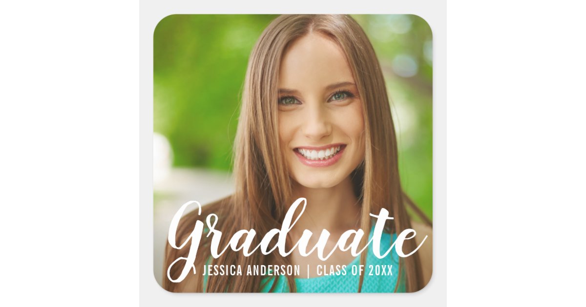 Graduation Modern Photo Square Sticker | Zazzle