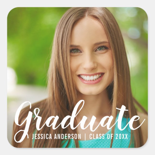 Graduation Modern Photo Square Sticker (Front)