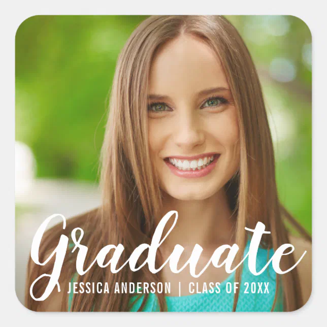 Graduation Modern Photo Square Sticker | Zazzle