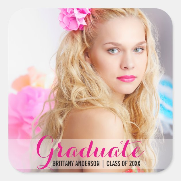 Graduation Modern Photo Sticker Pink