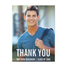 Graduation Modern Photo Thank You Postcard BWB