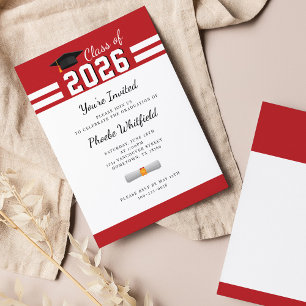 Graduation Modern Red White 2025 Party Invitation