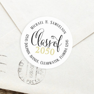 Graduation Modern Script Classic Gold Black Classic Round Sticker