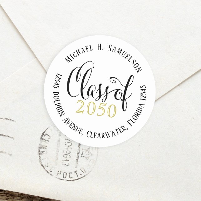 Graduation Modern Script Classic Gold Black Round Sticker (Creator Uploaded)