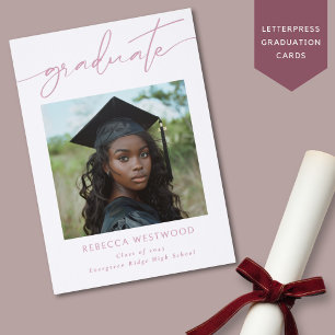 Graduation Modern Script Graduate Elegant Letterpress Photo Cards