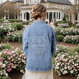 Graduation Modern Script Hearts Cap Monogram Name Denim Jacket