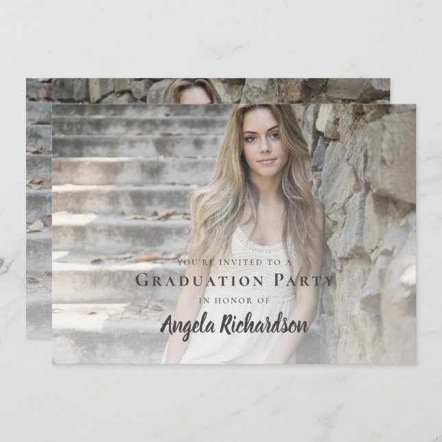 Graduation Modern Script Photo Party Invitation (Front/Back)
